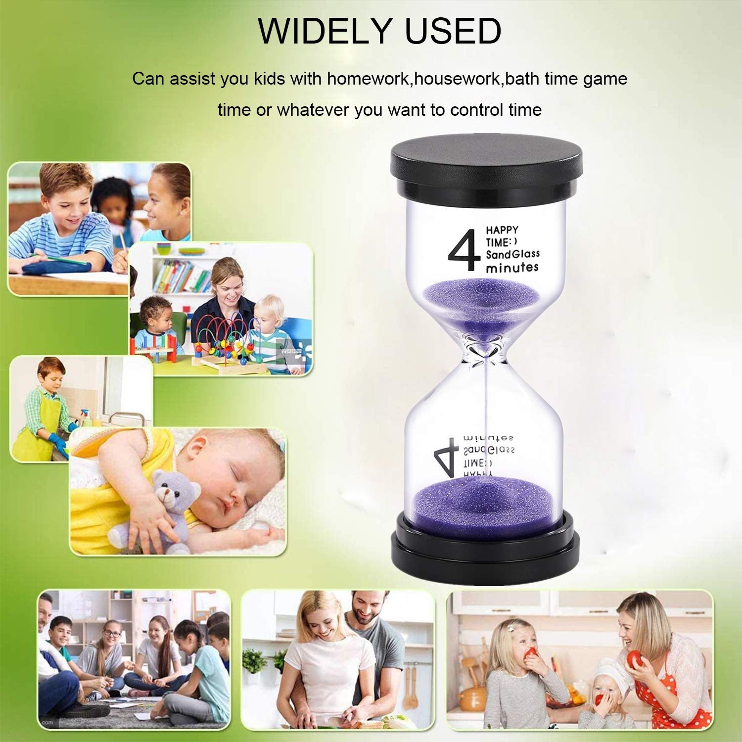 Suliao Hourglass 4 Minute Sand Timer: Colorful Sand Watch 4 Min, Small Purple Sand Clock, Plastic Hour Glass Sandglass For Kids,